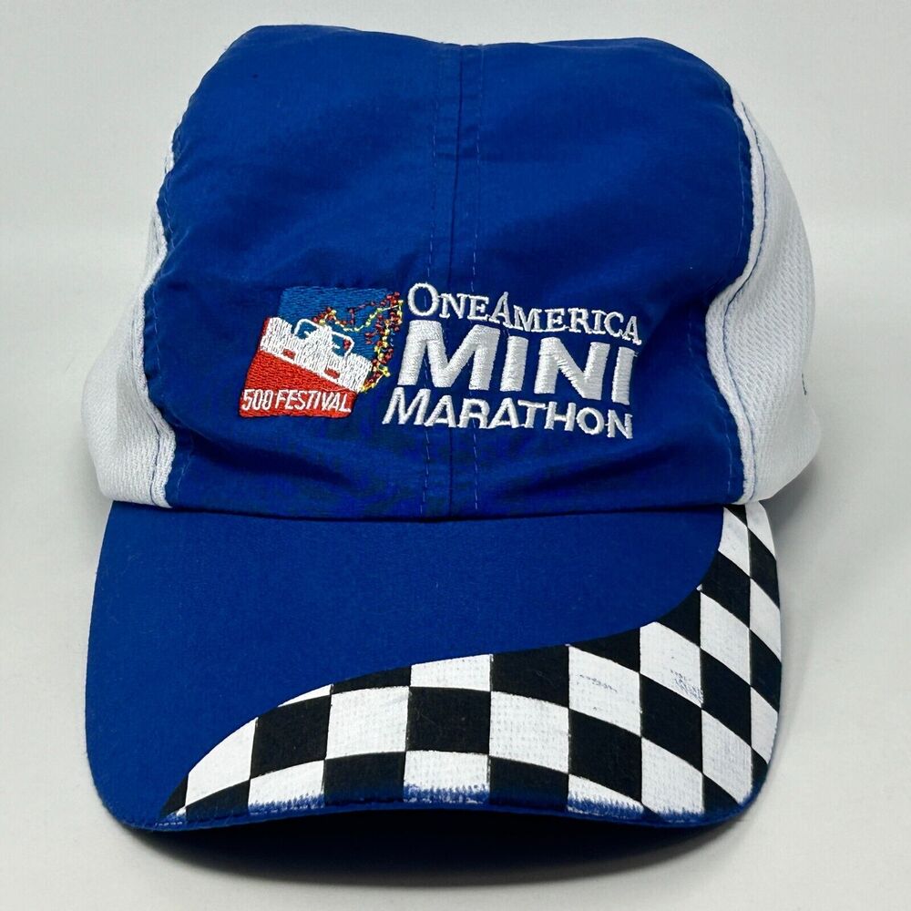 One America 500 Mini Marathon Runners Hat Baseball Cap Blue Running Strapback